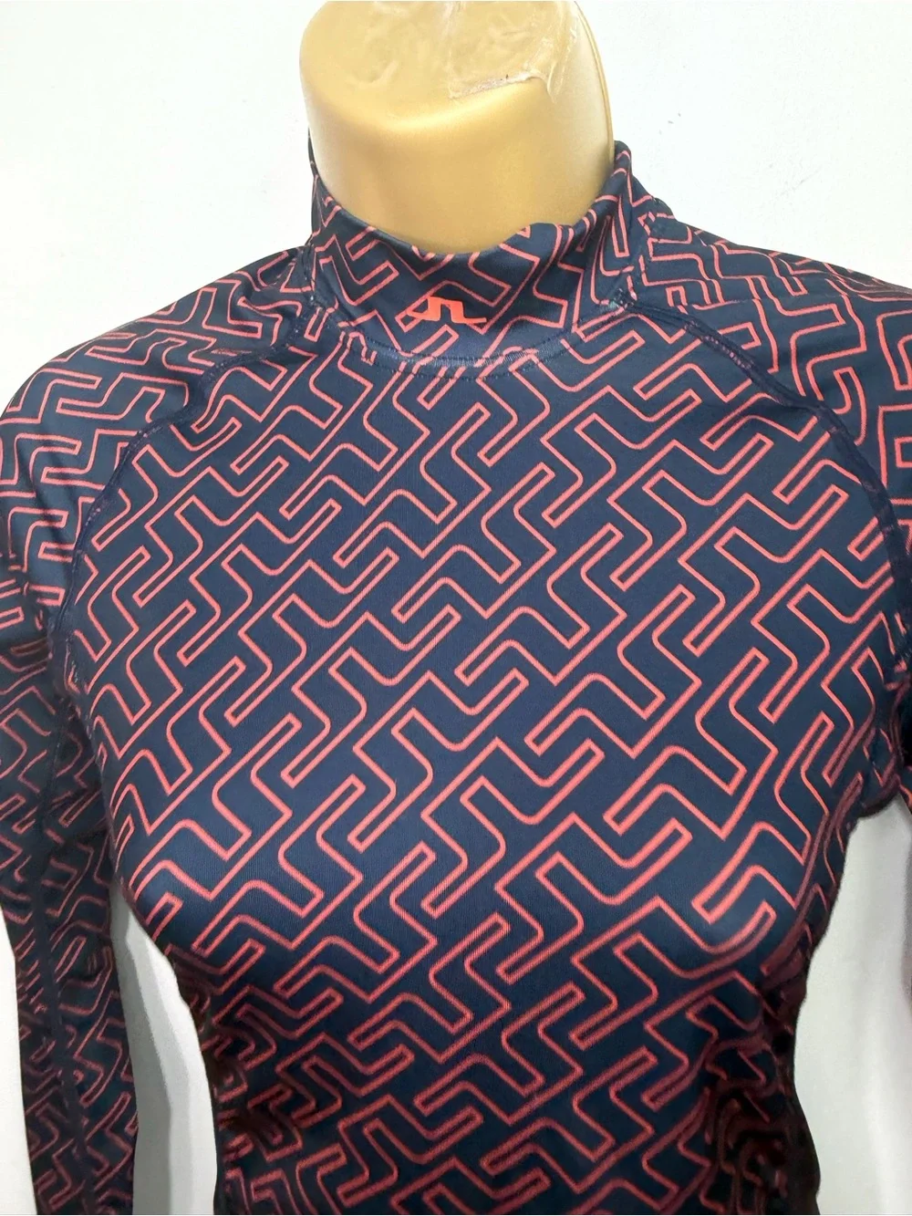 J.Lindeberg Navy & Orange Printed Compression‎ 4Way Stretch Long Sleeve Shirt XS